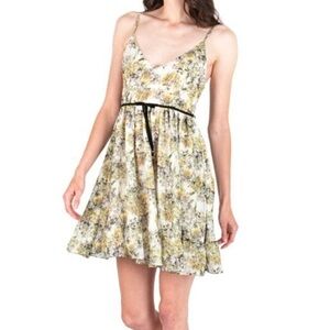 Super Natural Secret Mission Benazir Yellow Floral Chiffon Mini Slip Dress S NWT